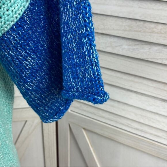 Julie Color Block Chunky Knit Sweater Green Blue Medium Large Short Sleeve - Picture 5 of 13